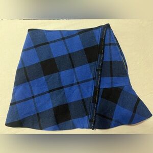 Sandro Paris Blue Plaid Mini Skirt Wool Blend Size 1